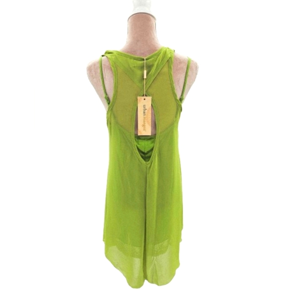 Vibrant Green Sheer Silk Layered Sleeveless High Low Lace Trim Dress - Picture 2 of 9